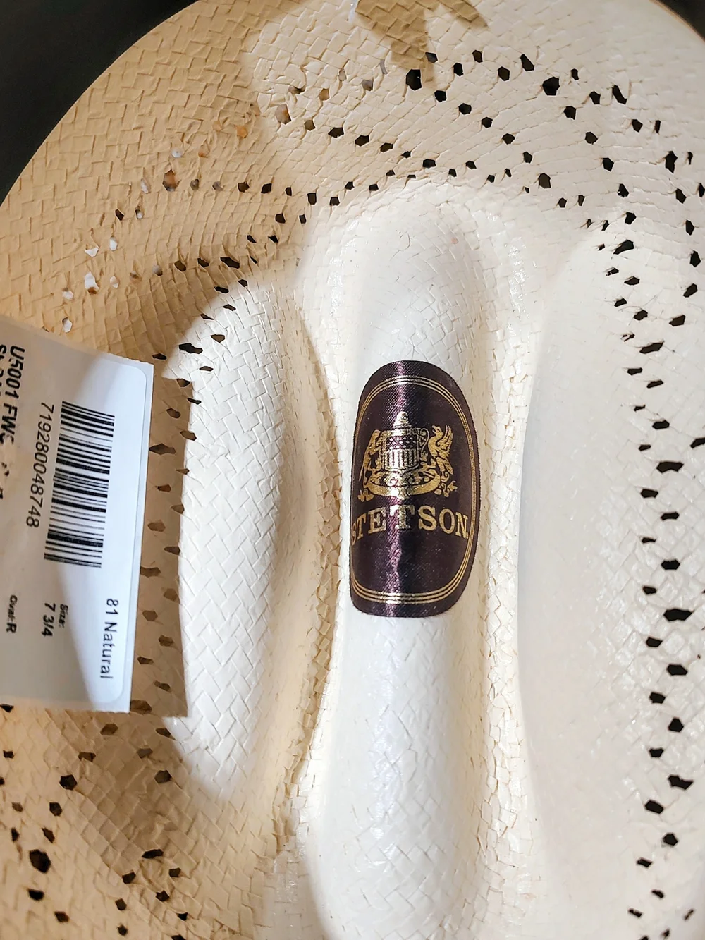 Stetson Natural Straw Cowboy Hat with Black Band. 6X size 7 3/4 NWT
